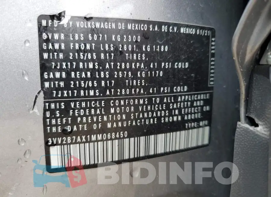 3VV2B7AX1MM068450 Photo# 13
