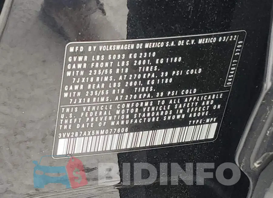 3VV2B7AX5NM077606 Photo# 13