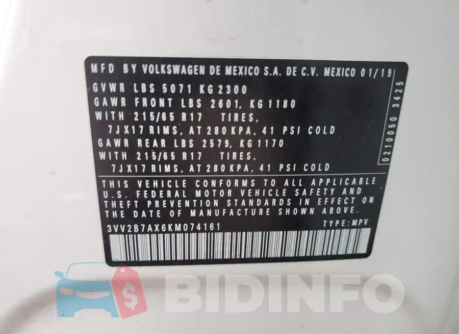 3VV2B7AX6KM074161 Photo# 12