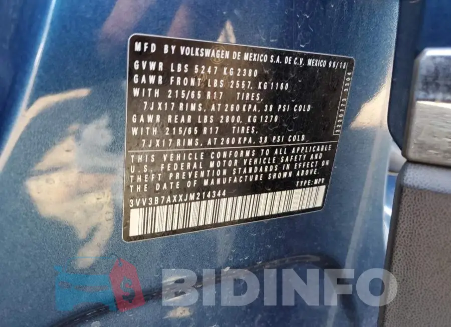 3VV3B7AXXJM214344 Photo# 13