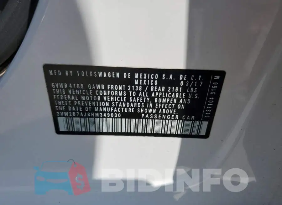 3VW2B7AJ8HM349030 Photo# 12