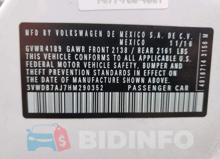 3VWDB7AJ7HM290352 Photo# 12