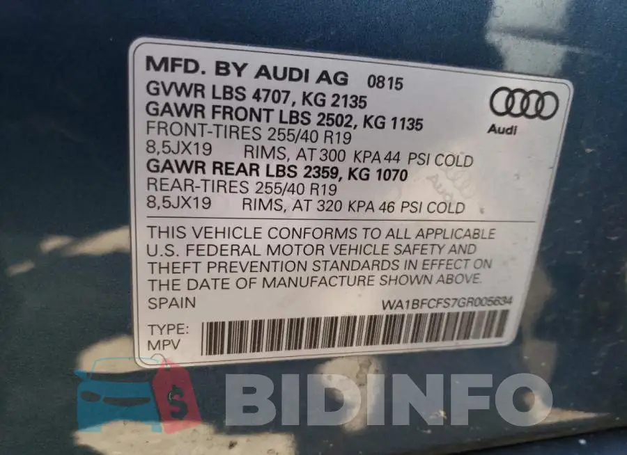 WA1BFCFS7GR005634 Photo# 12