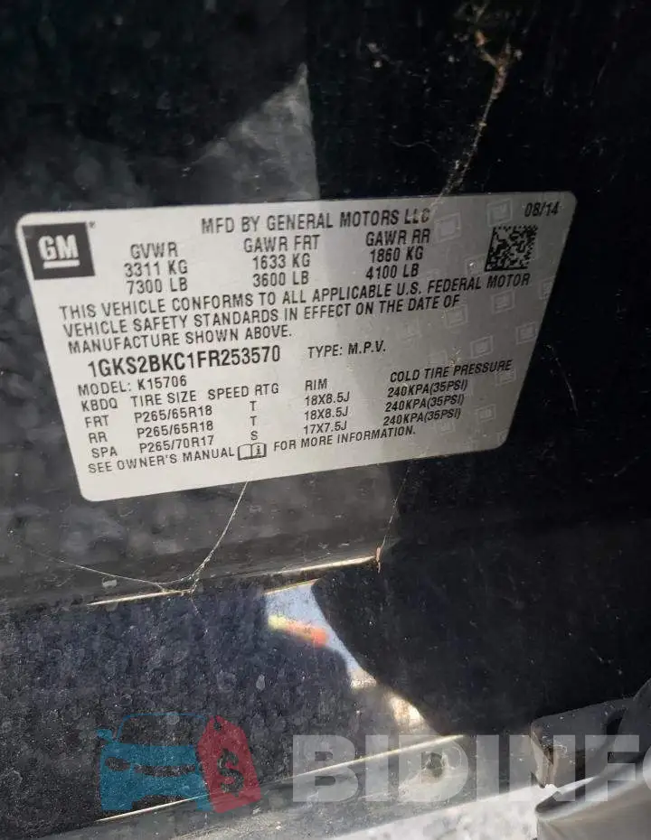 1GKS2BKC1FR253570 Photo# 13