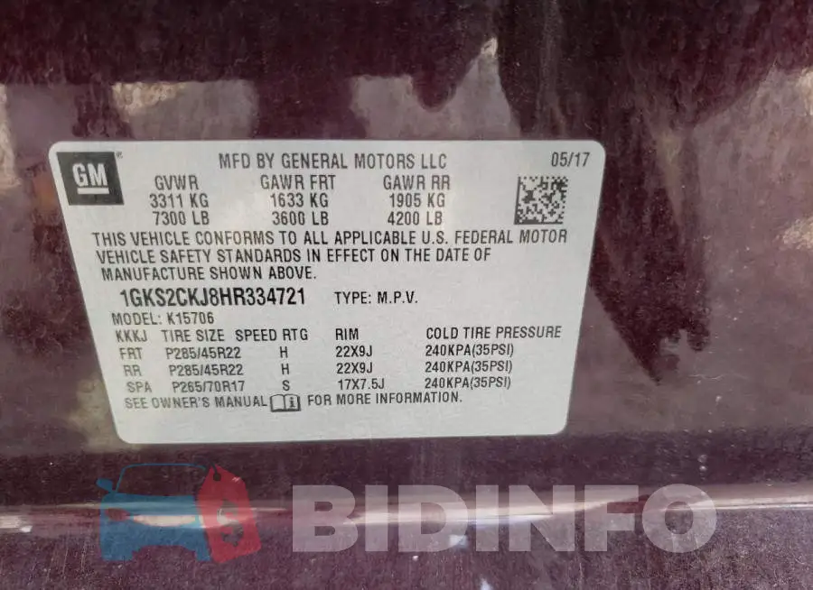 1GKS2CKJ8HR334721 Photo# 13