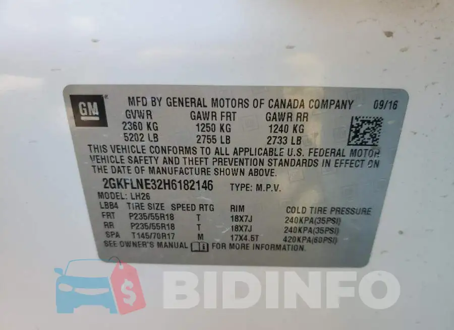 2GKFLNE32H6182146 Photo# 12