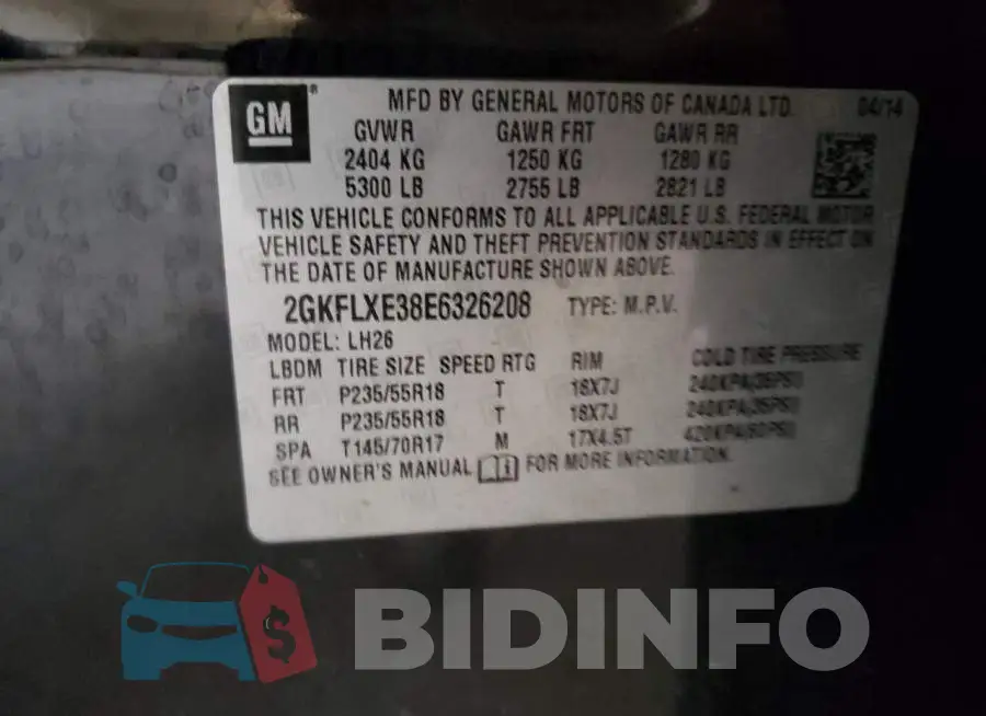 2GKFLXE38E6326208 Photo# 13