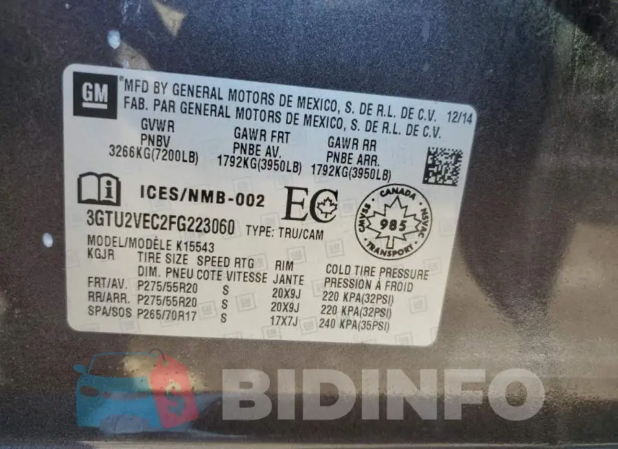 3GTU2VEC2FG223060 Photo# 12