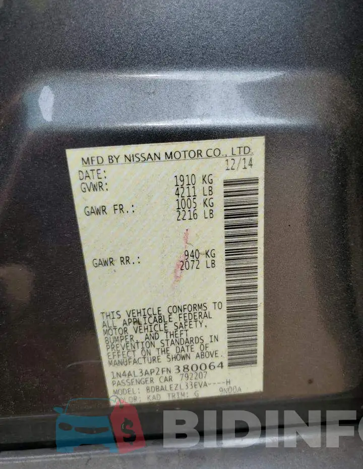 1N4AL3AP2FN380064 Photo# 13