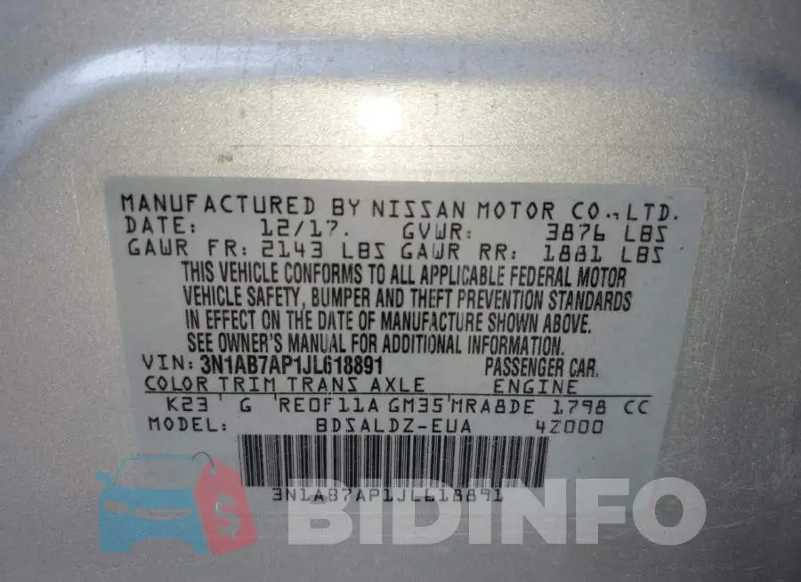 3N1AB7AP1JL618891 Photo# 12