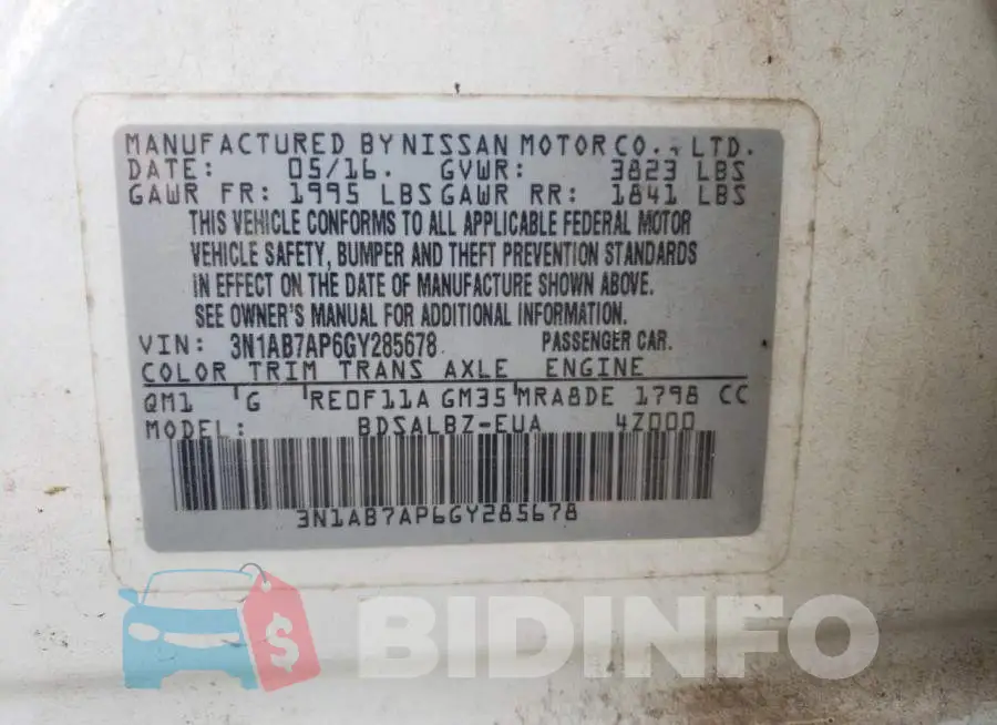 3N1AB7AP6GY285678 Photo# 13