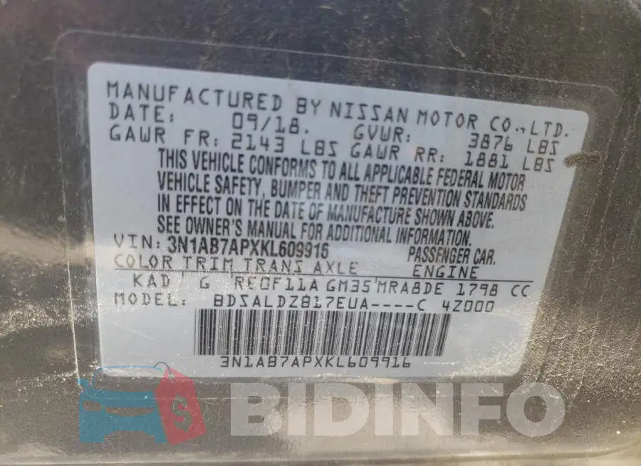 3N1AB7APXKL609916 Photo# 12