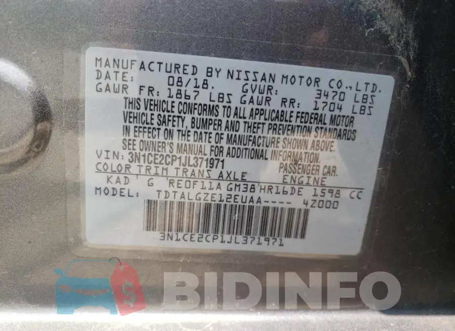 3N1CE2CP1JL371971 Photo# 12