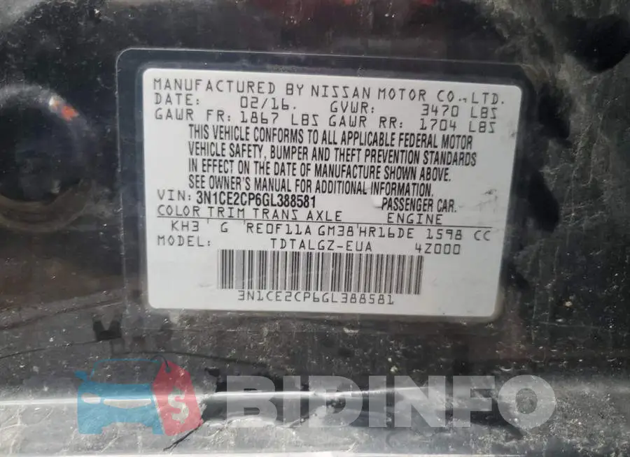 3N1CE2CP6GL388581 Photo# 13