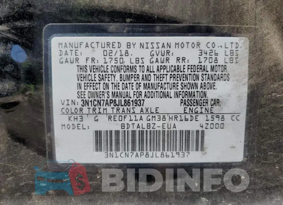 3N1CN7AP8JL861937 Photo# 12