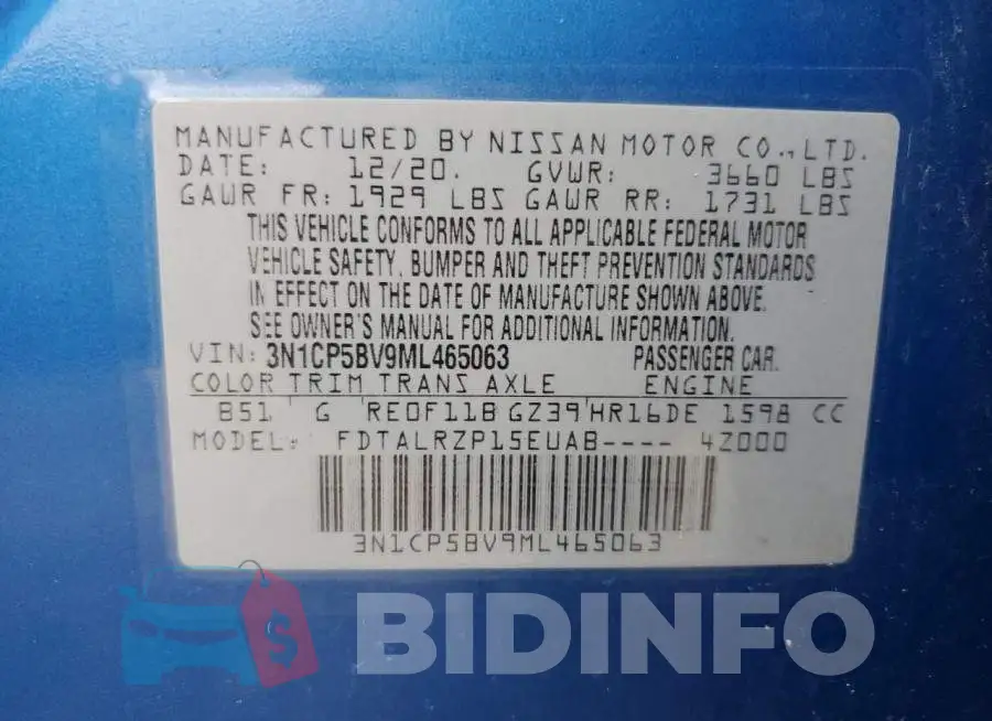 3N1CP5BV9ML465063 Photo# 13