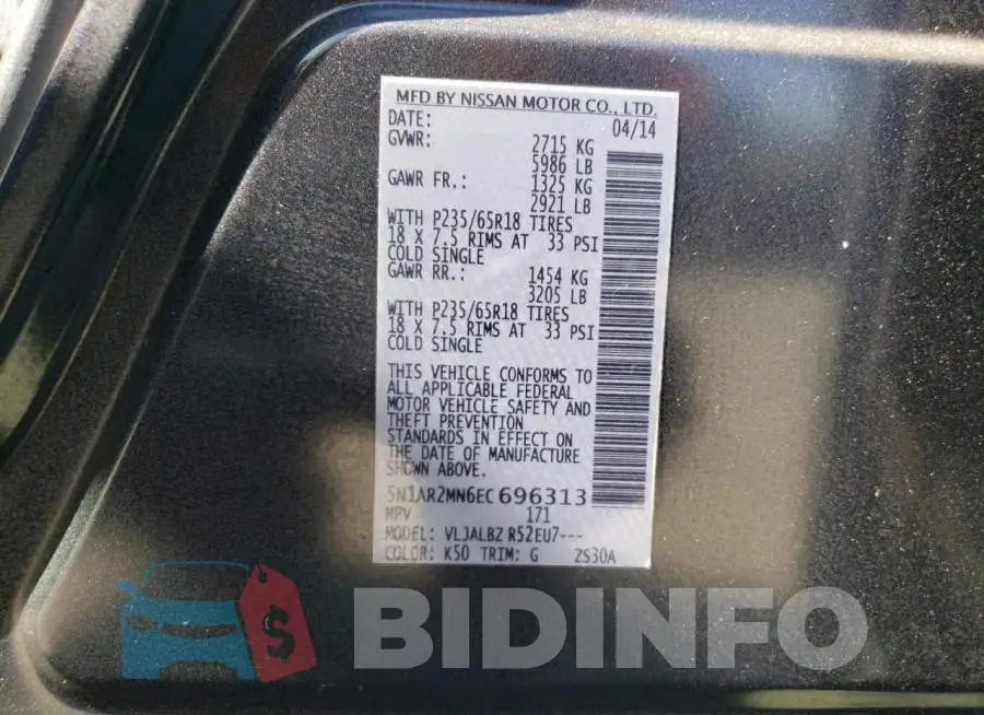 5N1AR2MN6EC696313 Photo# 13