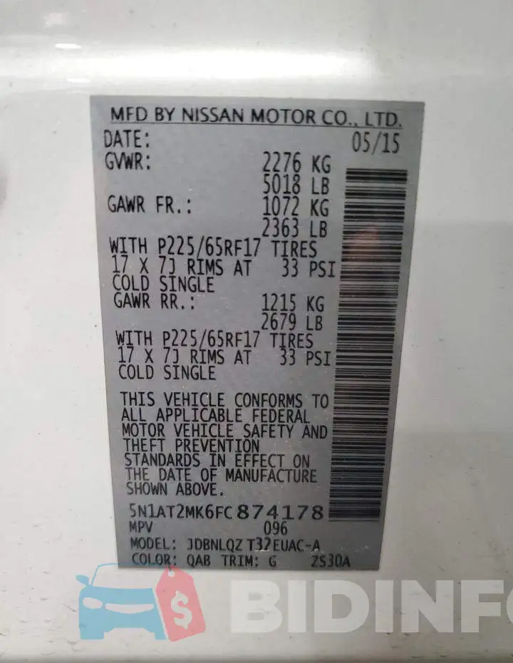 5N1AT2MK6FC874178 Photo# 14