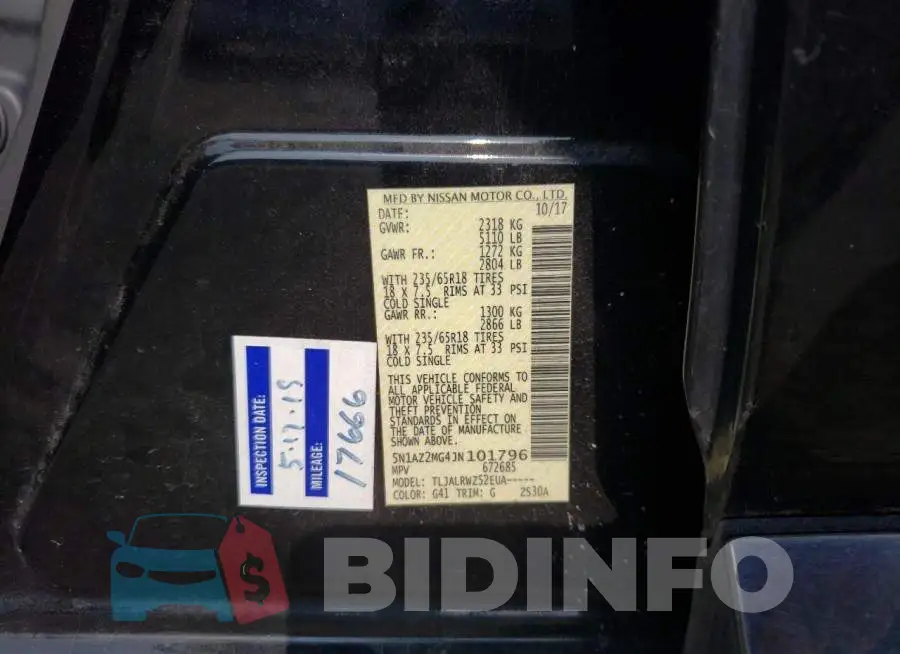 5N1AZ2MG4JN101796 Photo# 14