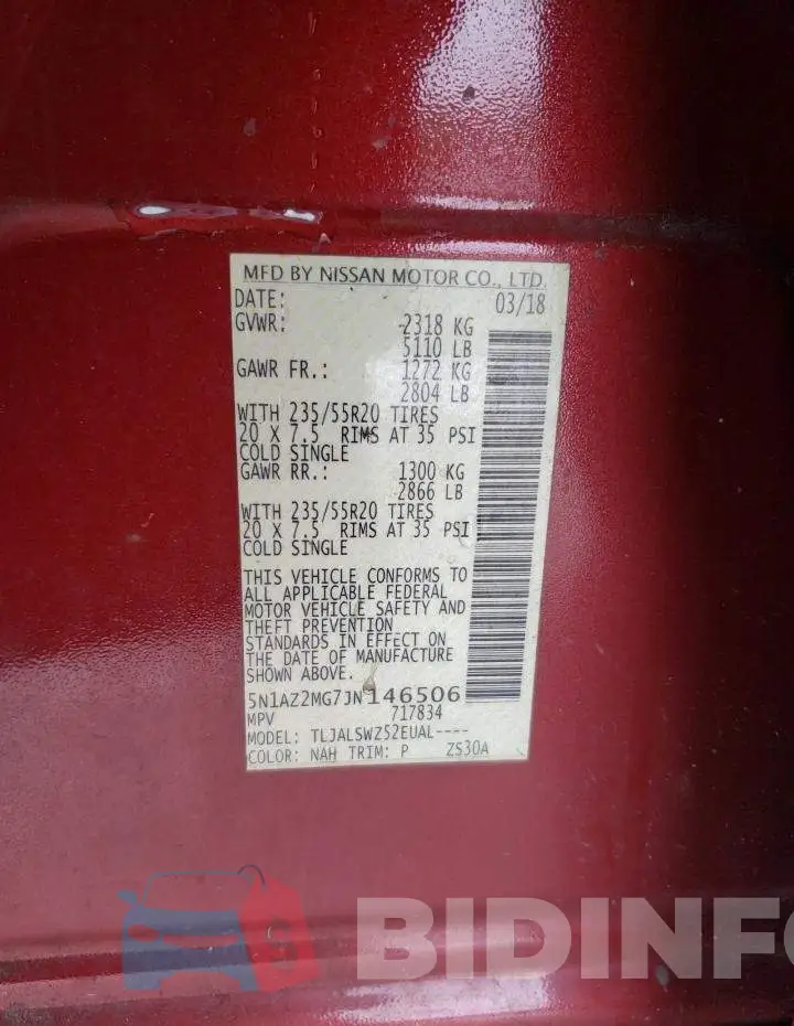 5N1AZ2MG7JN146506 Photo# 13