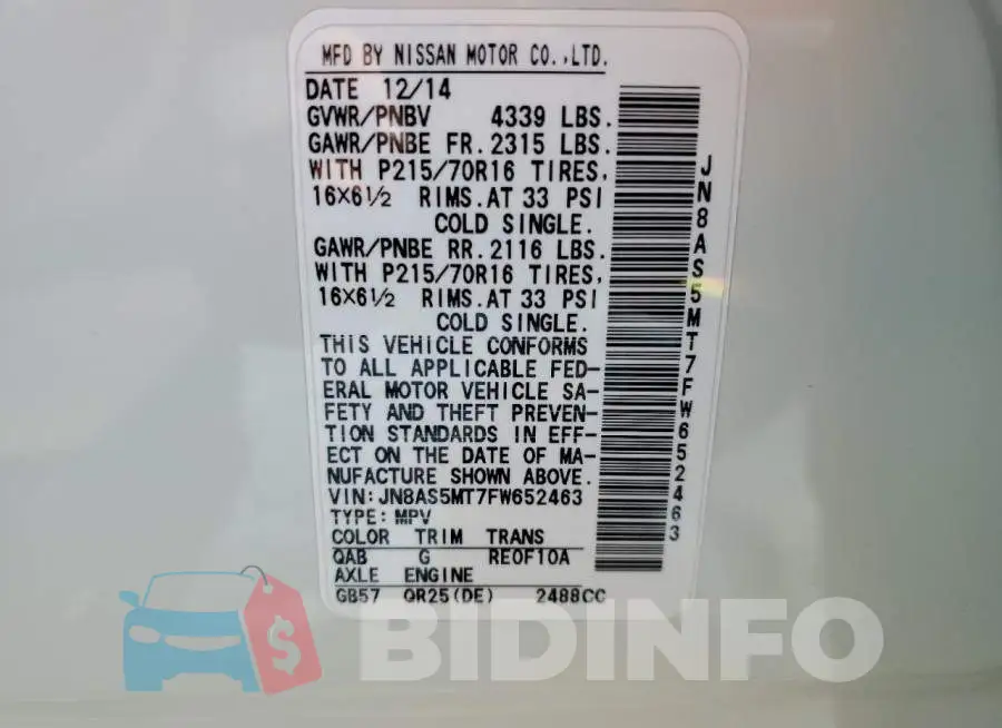 JN8AS5MT7FW652463 Photo# 12