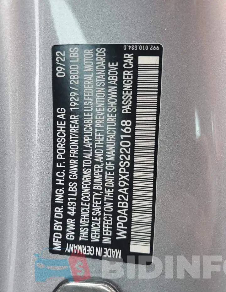 WP0AB2A9XPS220168 Photo# 12