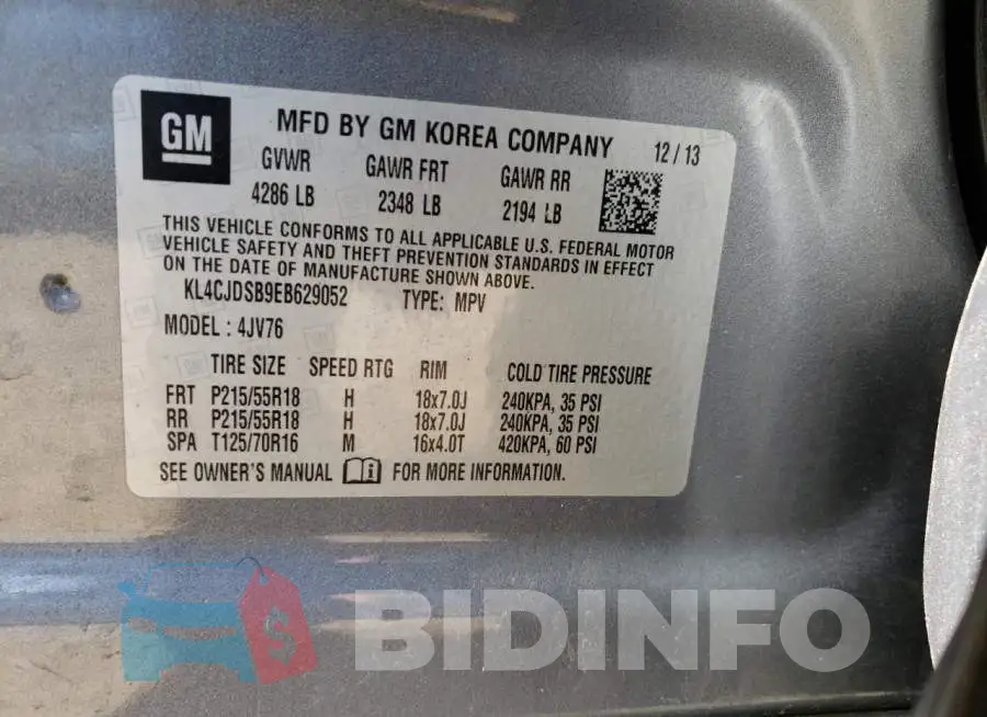KL4CJDSB9EB629052 Photo# 13