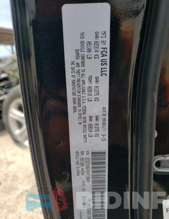 2C3CDXBG7KH719849 Photo# 13