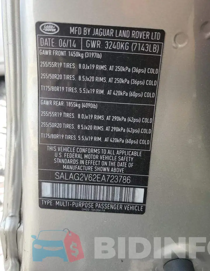 SALAG2V62EA723786 Photo# 13