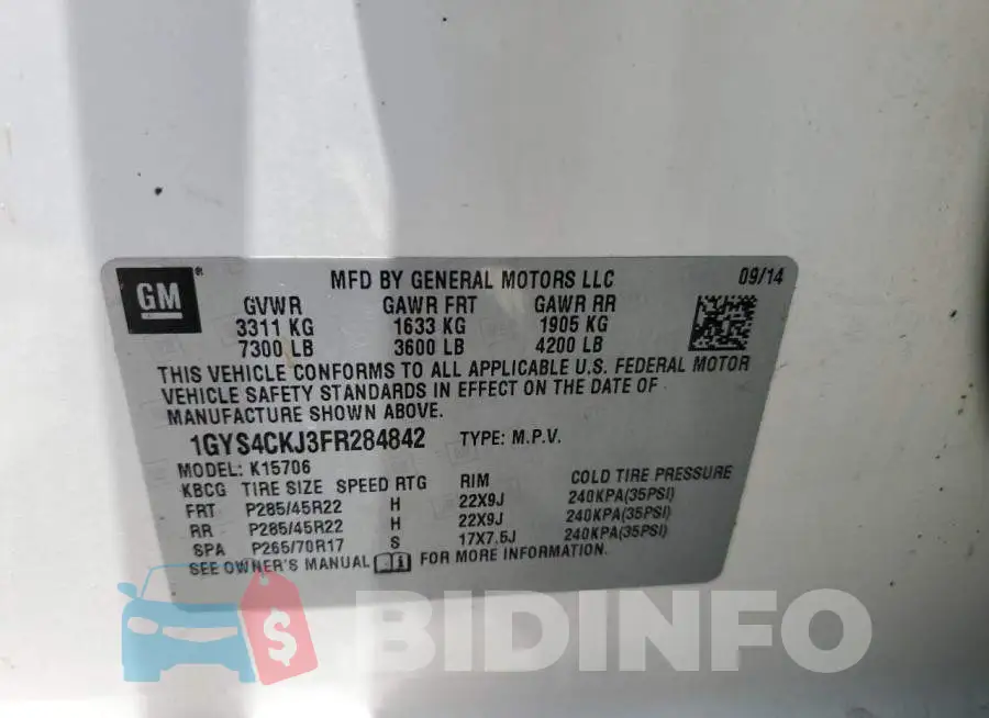 1GYS4CKJ3FR284842 Photo# 13