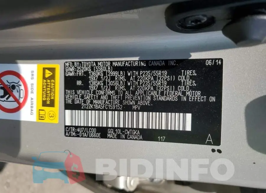 2T2ZK1BA5FC159152 Photo# 14