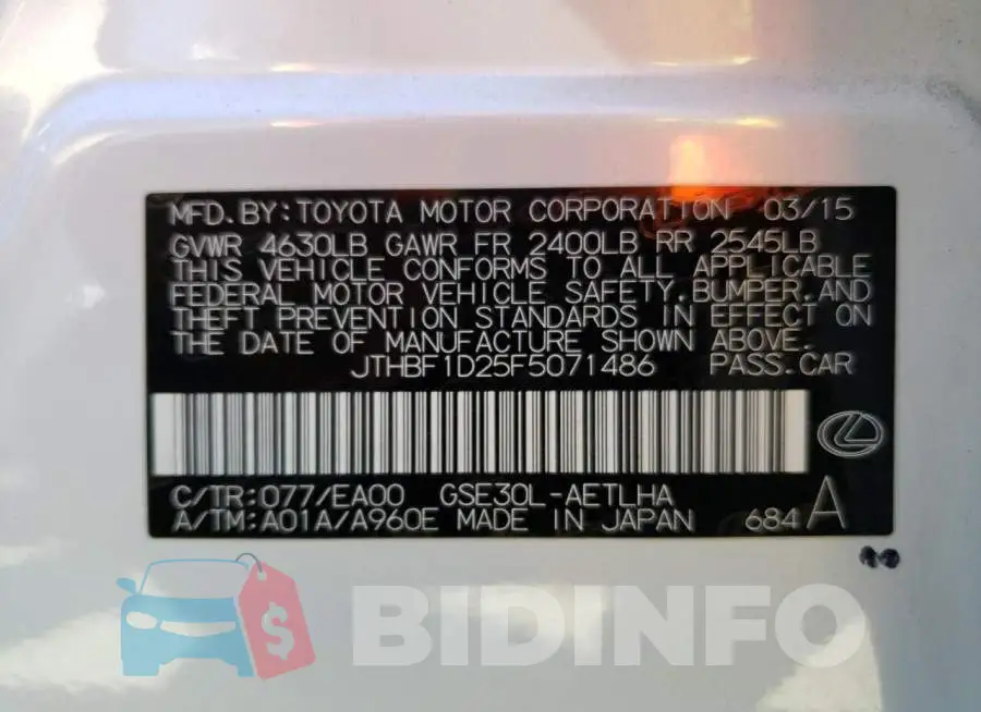 JTHBF1D25F5071486 Photo# 12