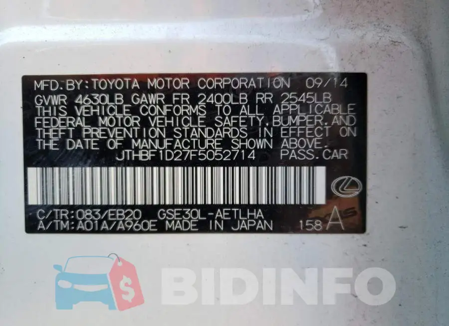 JTHBF1D27F5052714 Photo# 13