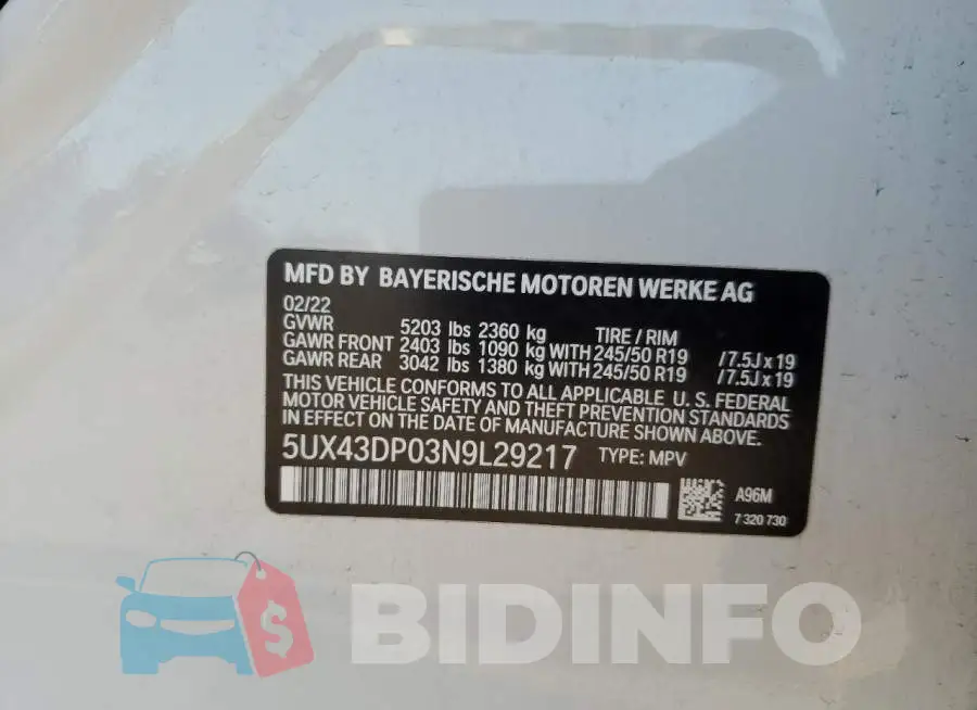5UX43DP03N9L29217 Photo# 14