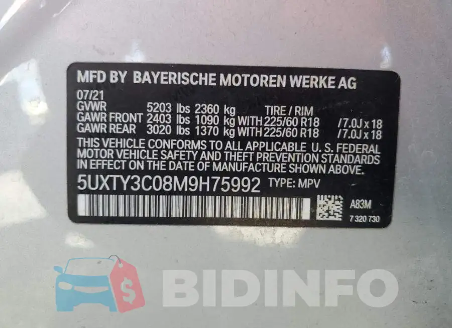 5UXTY3C08M9H75992 Photo# 13