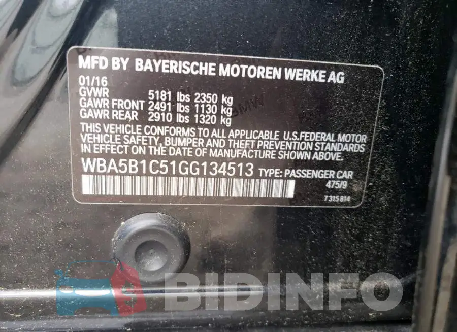 WBA5B1C51GG134513 Photo# 12