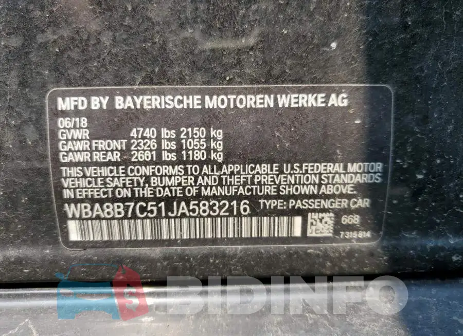 WBA8B7C51JA583216 Photo# 13