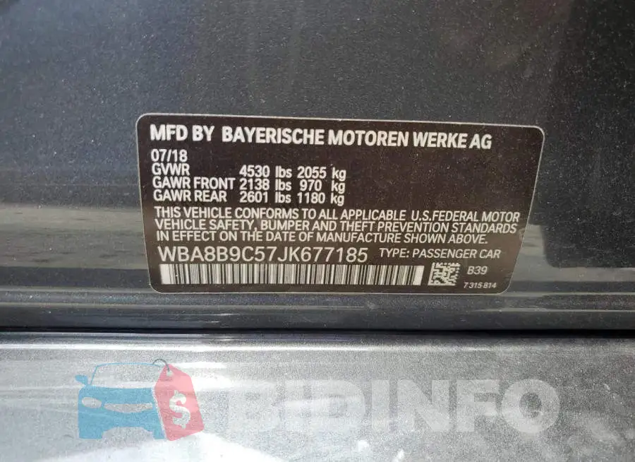 WBA8B9C57JK677185 Photo# 12