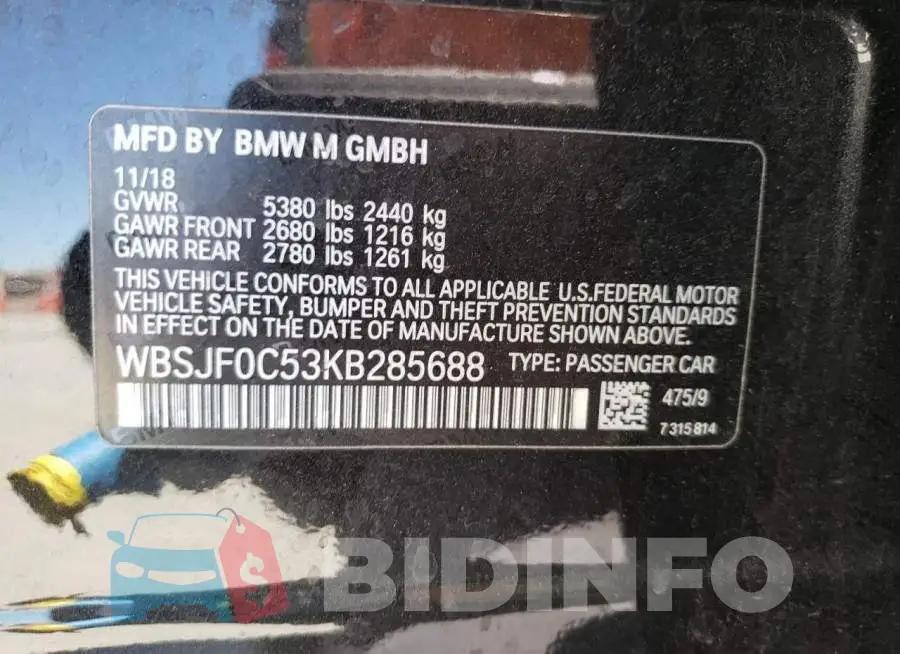 WBSJF0C53KB285688 Photo# 12