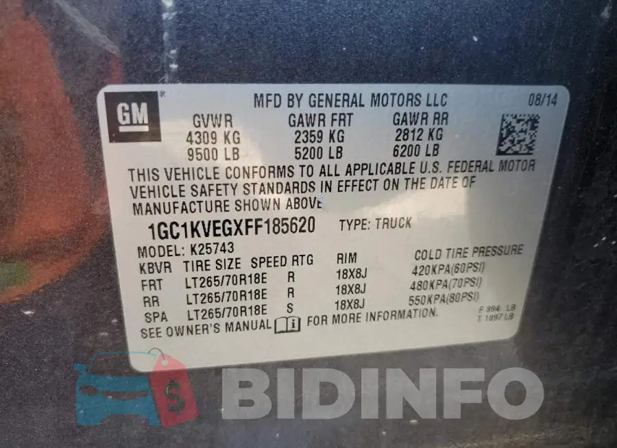 1GC1KVEGXFF185620 Photo# 12