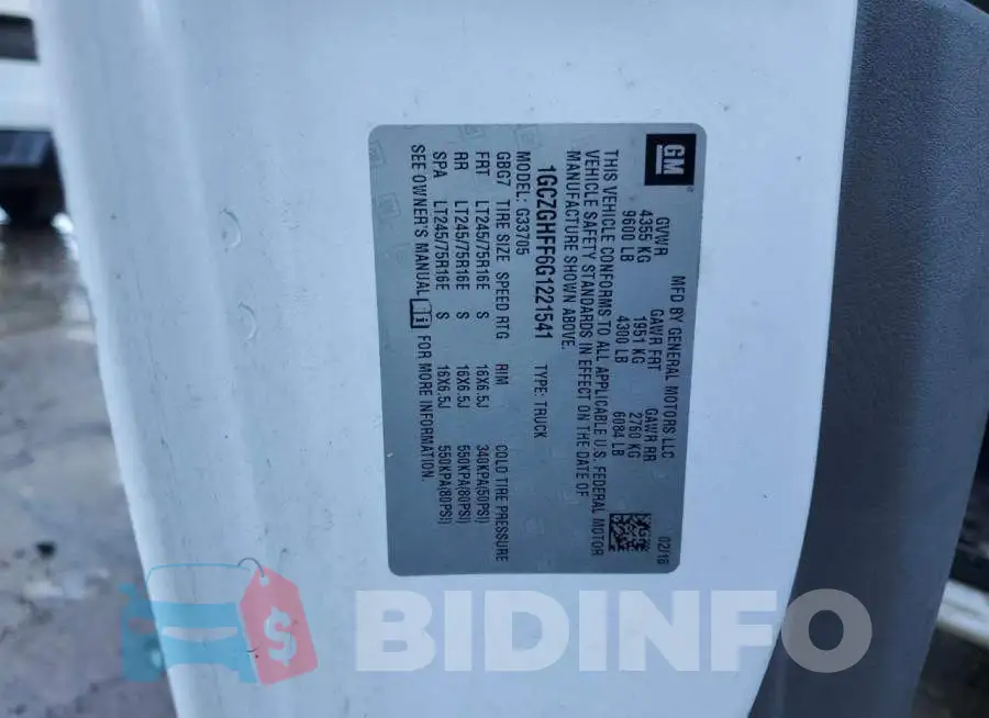 1GCZGHFF6G1221541 Photo# 13