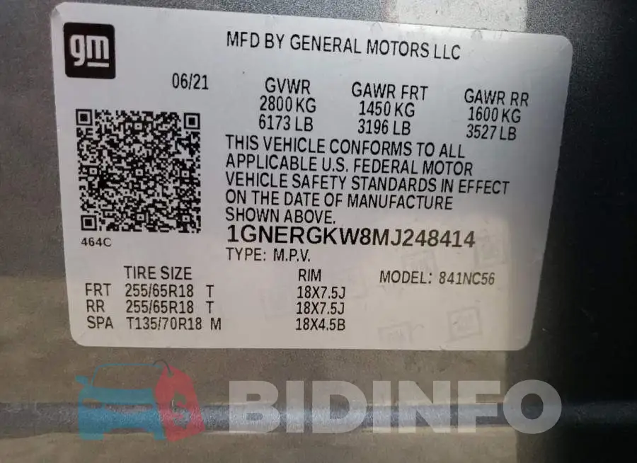 1GNERGKW8MJ248414 Photo# 13