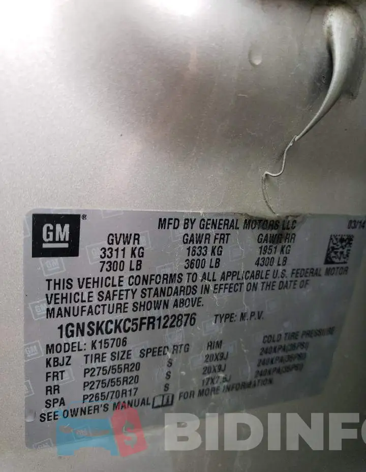 1GNSKCKC5FR122876 Photo# 13