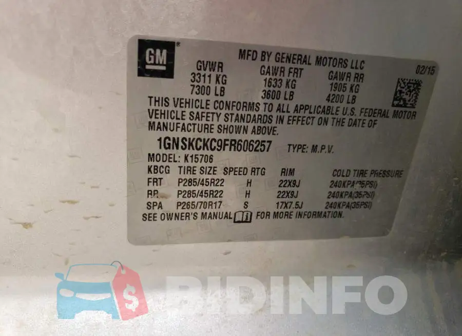 1GNSKCKC9FR606257 Photo# 13