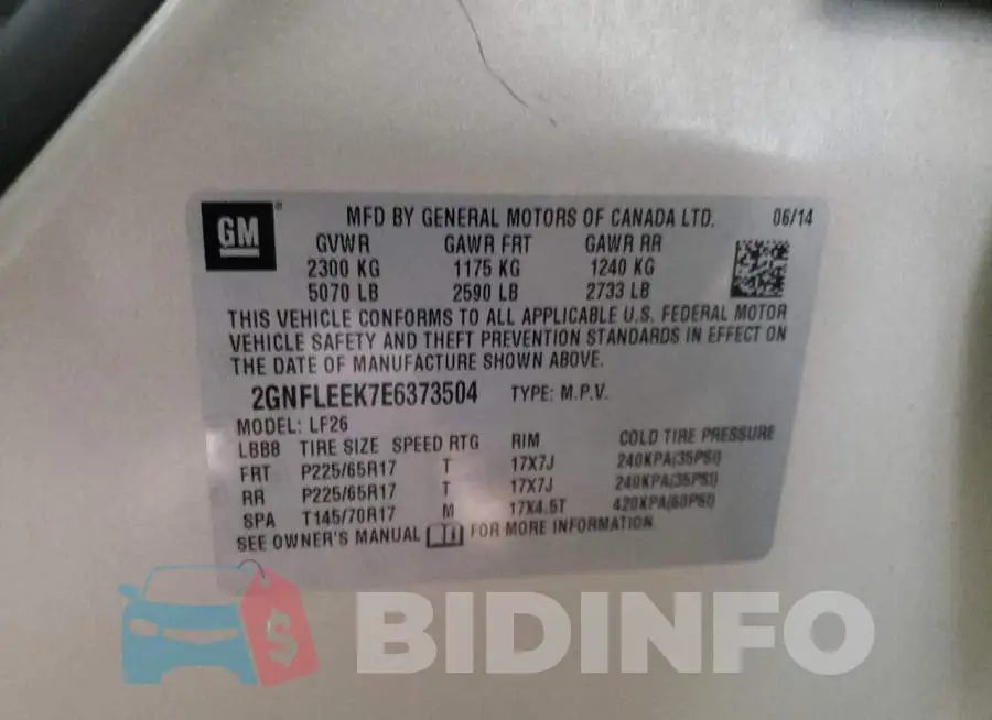 2GNFLEEK7E6373504 Photo# 13