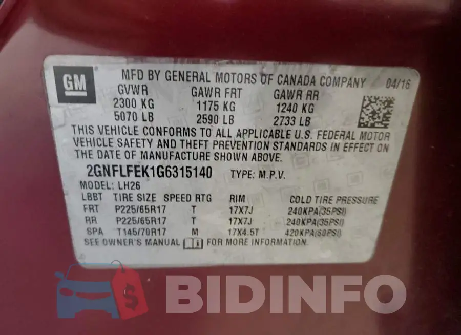 2GNFLFEK1G6315140 Photo# 12