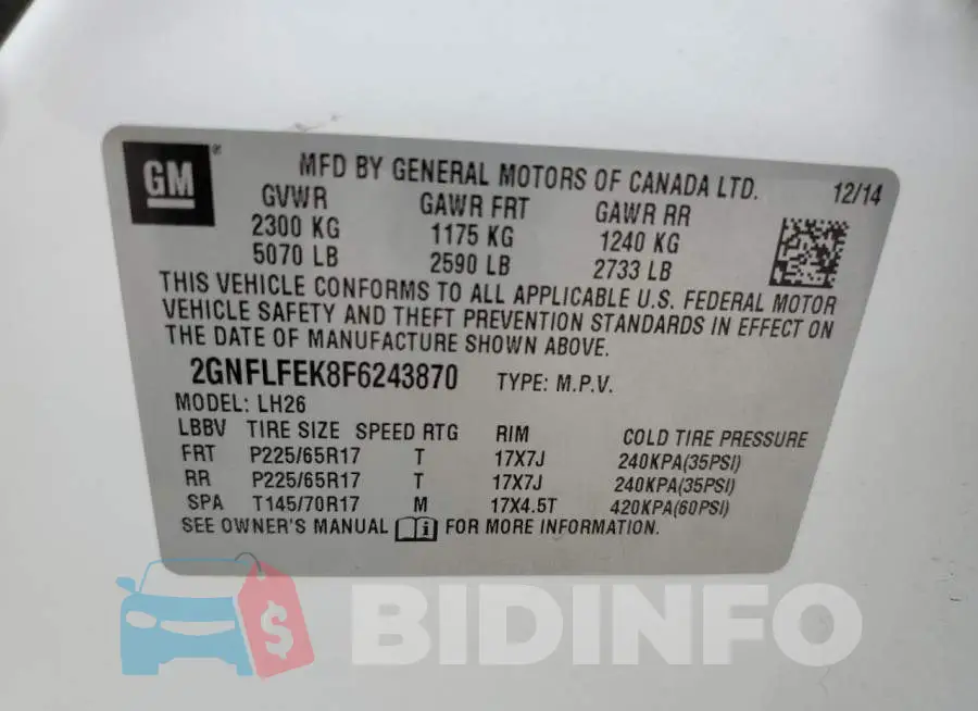 2GNFLFEK8F6243870 Photo# 14