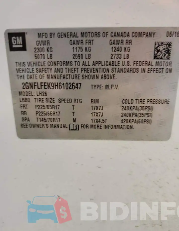 2GNFLFEK9H6102647 Photo# 13