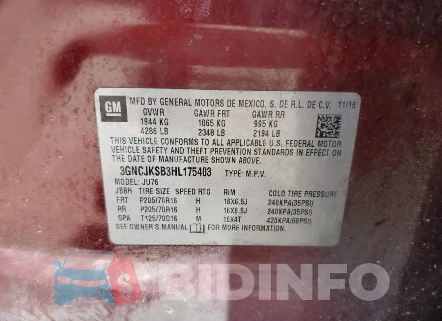3GNCJKSB3HL175403 Photo# 13