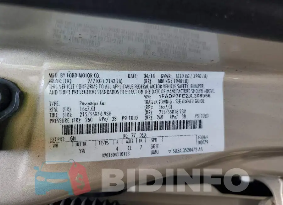 1FADP3FE2JL308956 Photo# 12